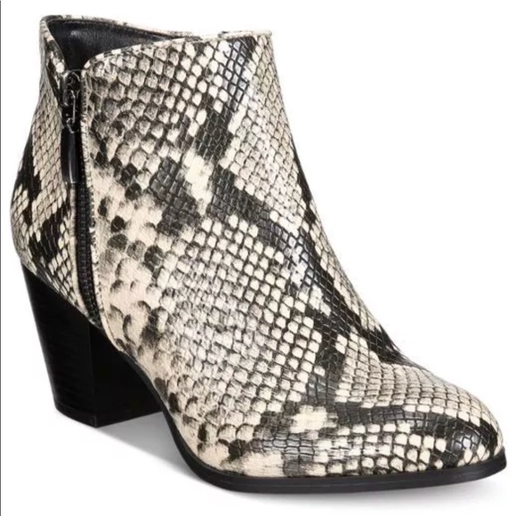 black and white snakeskin ankle boots